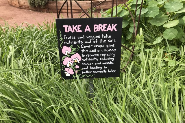 Chalkboard signs describes ryegrass cover crop