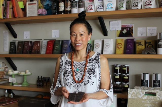 woman holding chocoalte bars 