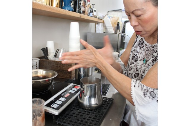 woman mixes chocolate 